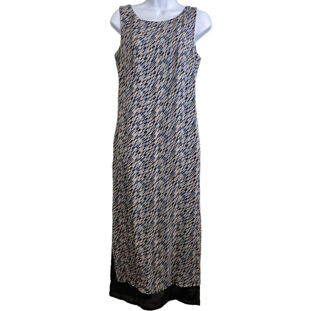 Jacqui E Blue Sleeveless Maxi Dress‎ Sz 8 Rayon Flowy Regal Audrey Hepburn